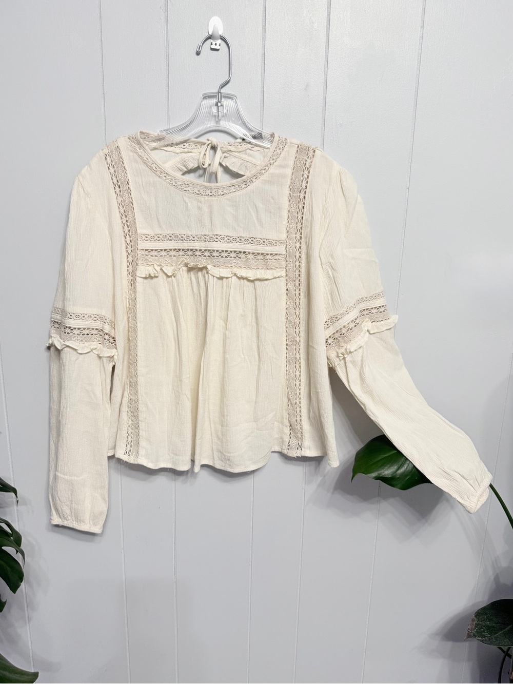 #18) American Eagle Outfitters Cream Lace-Trim Peasant Blouse